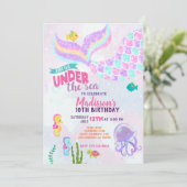 Invitation Carton d'invitation d'anniversaire de sirène paill (Debout devant)