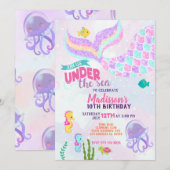 Invitation Carton d'invitation d'anniversaire de sirène paill (Devant / Derrière)