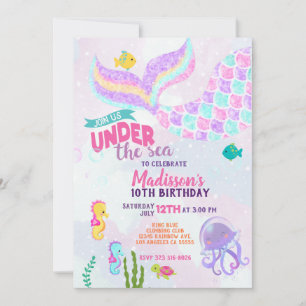 Invitation Carton d'invitation d'anniversaire de sirène paill