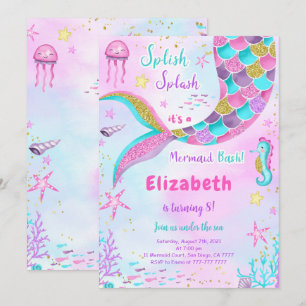 Invitation Carton d'invitation d'anniversaire de sirène sous 