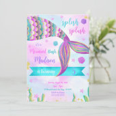 Invitation Carton d'invitation d'anniversaire de sirène Splas (Debout devant)