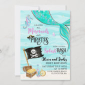 Invitation Carton d'invitation d'anniversaire de sirènes et d (Devant)