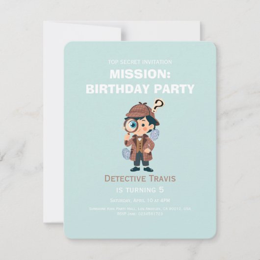 Invitation Carton d'invitation d'anniversaire Détective Garço (Devant)