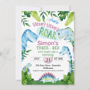 Invitation Carton d'invitation d'anniversaire Dinosaure T Rex