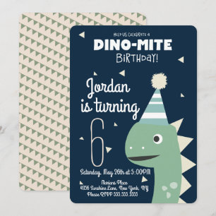 Invitation Carton d'invitation d'anniversaire Dinosaure Vert