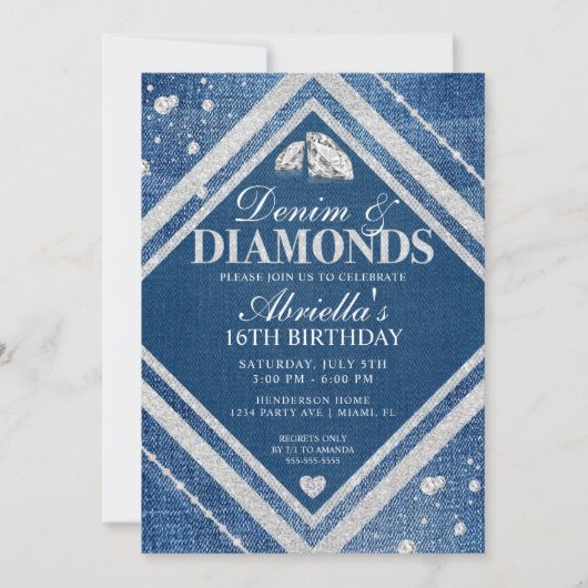 Invitation Carton d'invitation d'anniversaire Elegant Denim a (Devant)