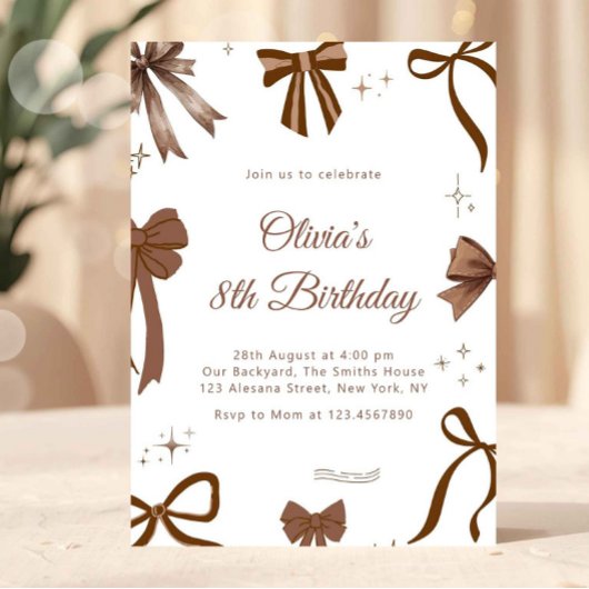 Invitation Carton d'invitation d'anniversaire élégant marron