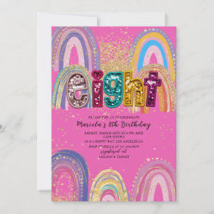 Invitation Carton d'invitation d'anniversaire étoiles roses e