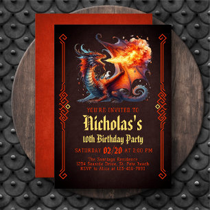 Invitation Carton d'invitation d'anniversaire Fantasy Dragon
