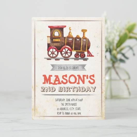 Invitation Carton d'invitation d'anniversaire fête train vint (Debout devant)