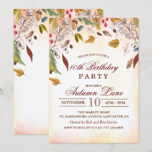 Invitation Carton d'invitation d'anniversaire Feuilles d'auto