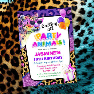 Invitation Carton d'invitation d'anniversaire fille Animaux d