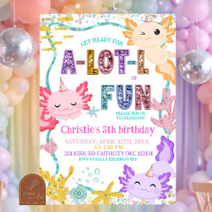 Invitation Carton d'invitation d'anniversaire fille Axolotl p