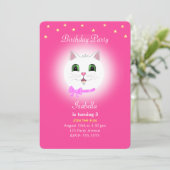 Invitation Carton d'invitation d'anniversaire fille rose Chat (Debout devant)