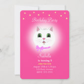 Invitation Carton d'invitation d'anniversaire fille rose Chat (Devant)
