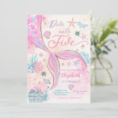Invitation Carton d'invitation d'anniversaire fille sirène (Debout devant)