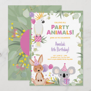 Invitation Carton d'invitation d'anniversaire Filles Animaux 