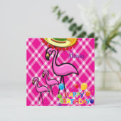 Invitation Carton d'invitation d'anniversaire flamant rose (Debout devant)