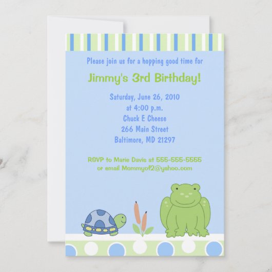 Invitation Carton d'invitation d'anniversaire Friendly Frog & (Devant)