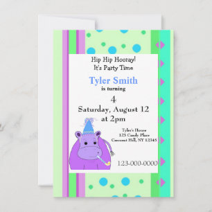 Invitation Carton d'invitation d'anniversaire hippopotame à r