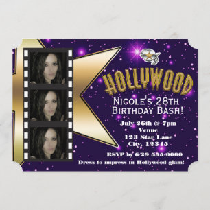 Invitation Carton d'invitation d'anniversaire Hollywood Purpl