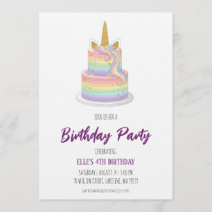 Invitation carton d'invitation d'anniversaire licorne arc-en-