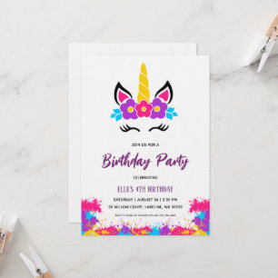 Invitation carton d'invitation d'anniversaire licorne arc-en-