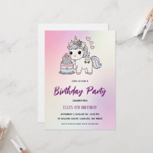 Invitation carton d'invitation d'anniversaire licorne arc-en-