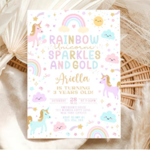 Invitation Carton d'invitation d'anniversaire Licorne Arc-en-