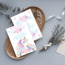 Carton d'invitation d'anniversaire Licorne Arc-en-