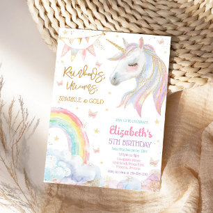 Invitation Carton d'invitation d'anniversaire Licorne Arc-en-