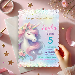 Invitation Carton d'invitation d'anniversaire Licorne Arc-en-