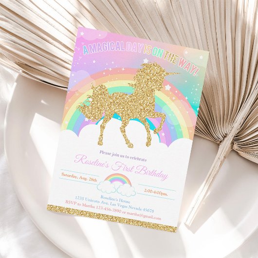 Invitation Carton d'invitation d'anniversaire licorne arc-en-