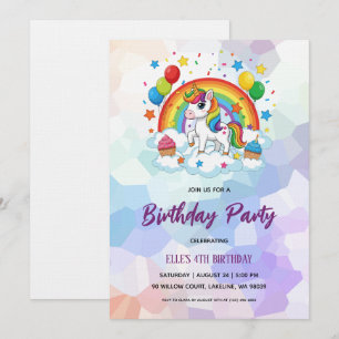 Invitation carton d'invitation d'anniversaire licorne arc-en-