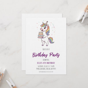 Invitation carton d'invitation d'anniversaire licorne arc-en-