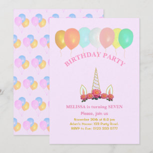 Invitation Carton d'invitation d'anniversaire Licorne & Ballo