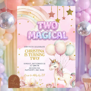 Invitation Carton d'invitation d'anniversaire Licorne Deux Ma