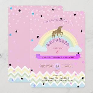 Invitation Carton d'invitation d'anniversaire Licorne,Étoiles