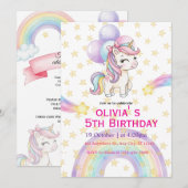 Invitation Carton d'invitation d'anniversaire Licorne | Fête  (Devant / Derrière)