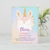 Invitation Carton d'invitation d'anniversaire Licorne Gâteau (Debout devant)