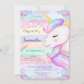 Invitation Carton d'invitation d'anniversaire licorne magique (Devant)