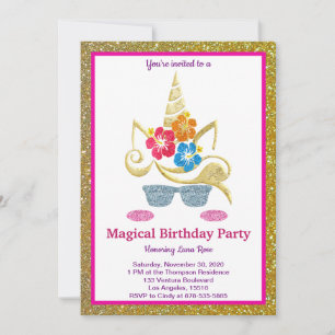 Invitation Carton d'invitation d'anniversaire Licorne Magique