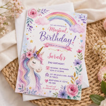 Carton d'invitation d'anniversaire Licorne Magique