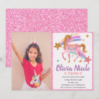 Carton d'invitation d'anniversaire licorne paillet