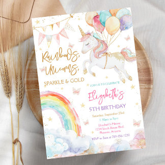 Invitation Carton d'invitation d'anniversaire licorne paillet