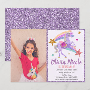 Invitation Carton d'invitation d'anniversaire licorne paillet