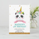 Invitation Carton d'invitation d'anniversaire licorne panda (Debout devant)