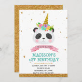 Invitation Carton d'invitation d'anniversaire licorne panda (Devant / Derrière)