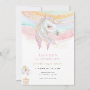 Invitation Carton d'invitation d'anniversaire licorne pastel 
