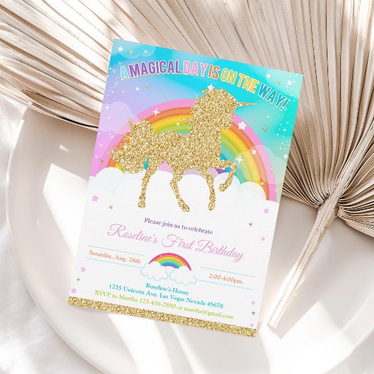 Invitation Carton d'invitation d'anniversaire Licorne Pastel 